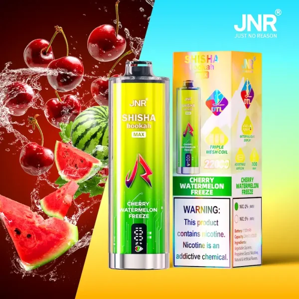 JNR Shisha Hookah Max 22K Puffs Cherry Watermelon Freeze Disposable Vape