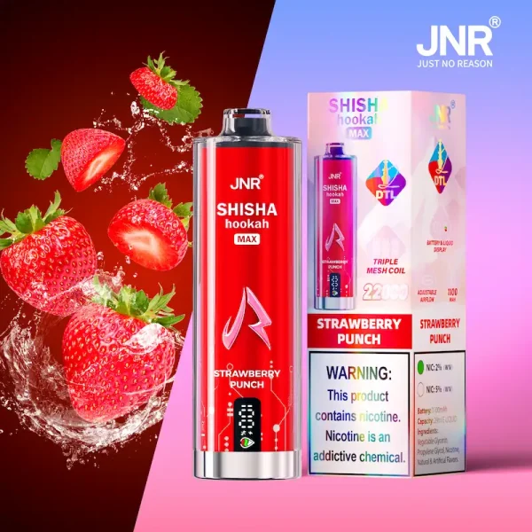 JNR Shisha Hookah Max 22K Puffs Strawberry Punch Disposable Vape