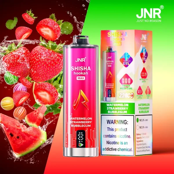 JNR Shisha Hookah Max 22K Puffs Watermelon Strawberry Bubblegum Disposable Vape