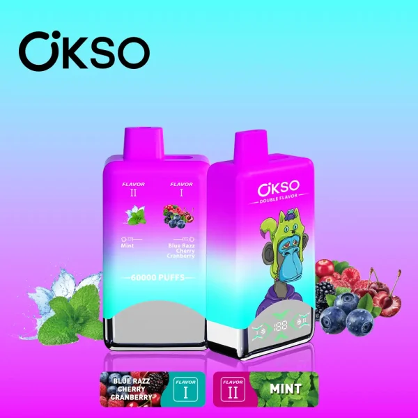 OKSO 60000 60K puffs dual flavor disposable vape Blue Razz Cherry Cranberry and Mint