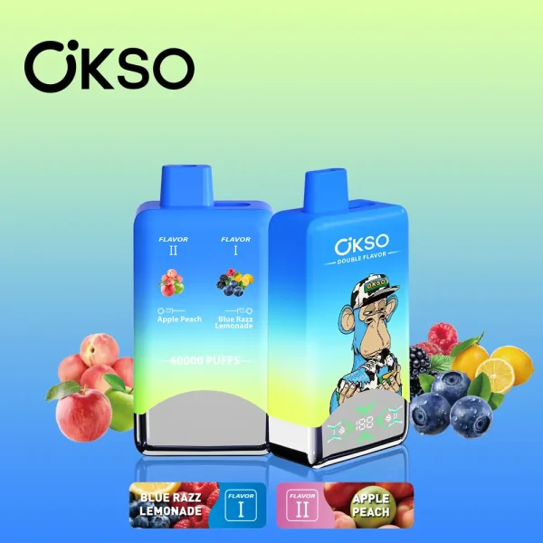 OKSO 60000 60K puffs dual flavor disposable vape Blue Razz Lemonade and Apple Peach