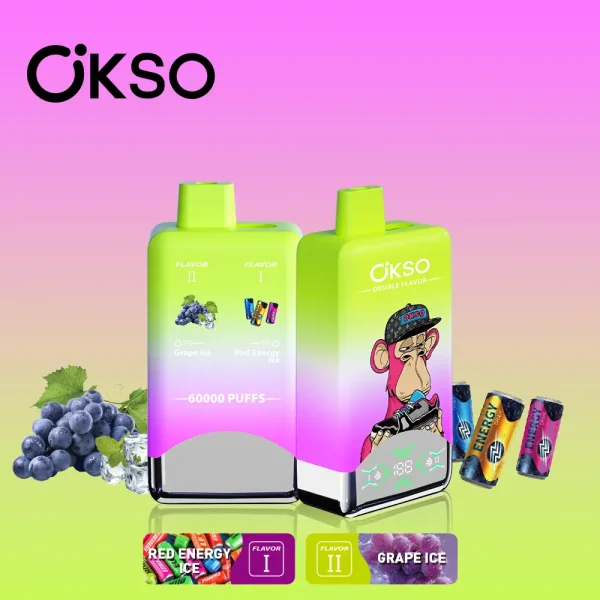 OKSO 60000 60K puffs dual flavor disposable vape Red Energy Ice and Grape Ice