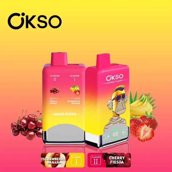 OKSO 60000 60K puffs dual flavor disposable vape Strawberry Banana and Cherry Piesta