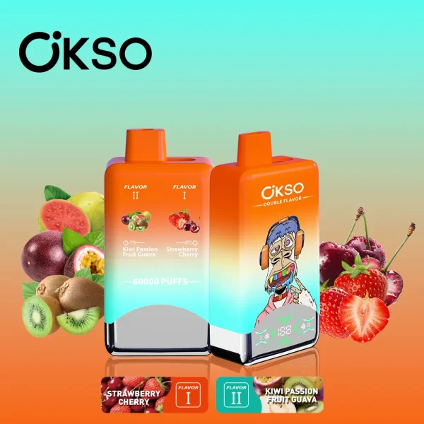 OKSO 60000 60K puffs dual flavor disposable vape Strawberry Cherry and Kiwi Passion Fruit Guava