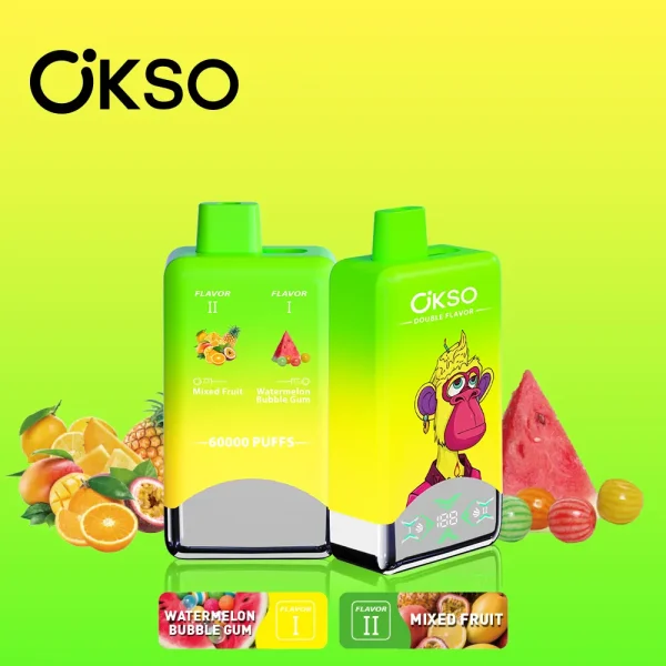 OKSO 60000 60K puffs dual flavor disposable vape Watermelon Bubble Gum and Mixed Fruit