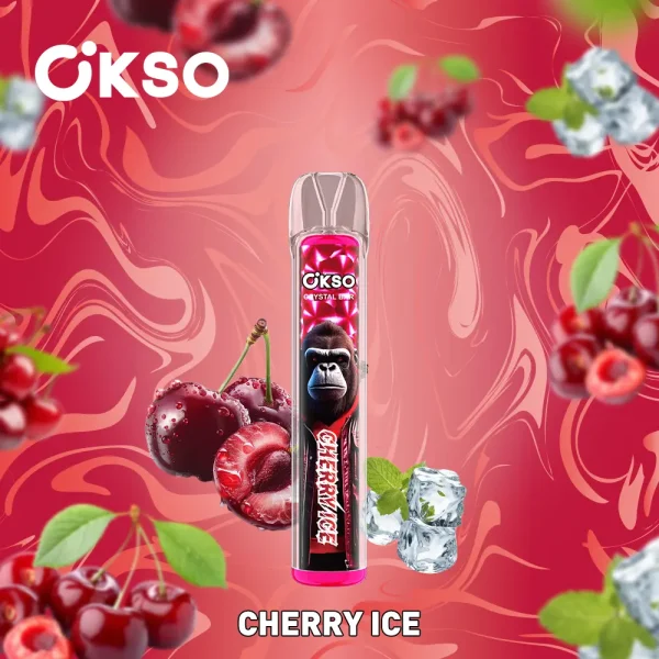 OKSO Crystal Bar 800 puffs small disposable vape – Cherry Ice flavor, tart cherry with refreshing icy chill