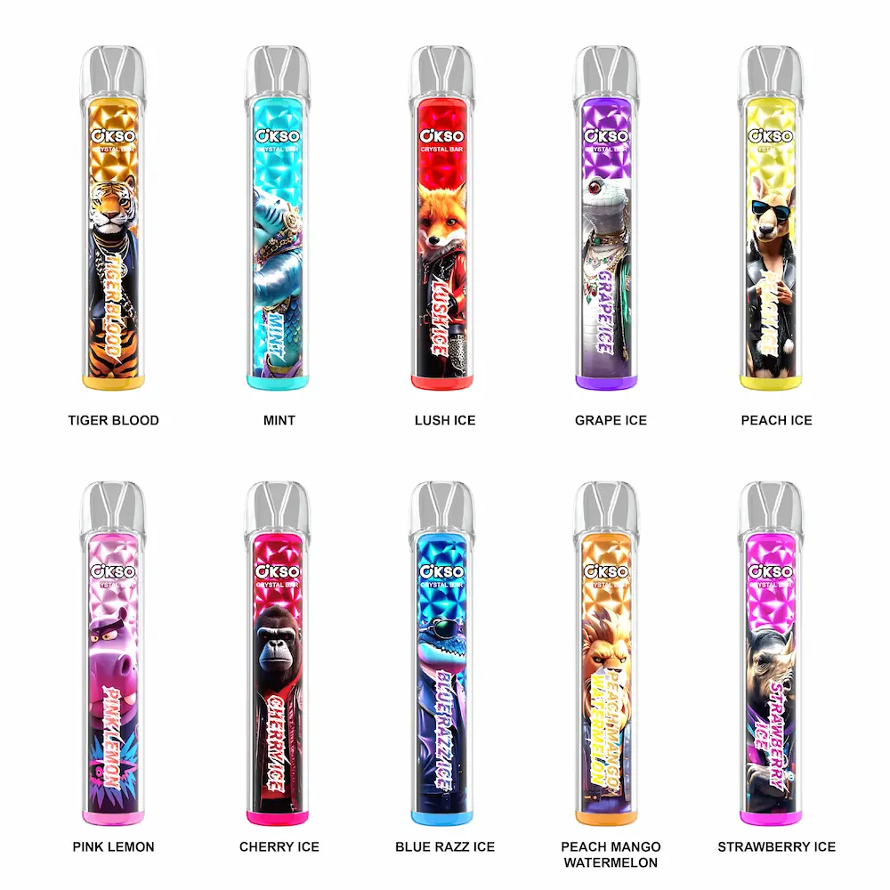 OKSO Crystal Bar 800 puffs small disposable vape flavor collection with multiple fruity and icy options