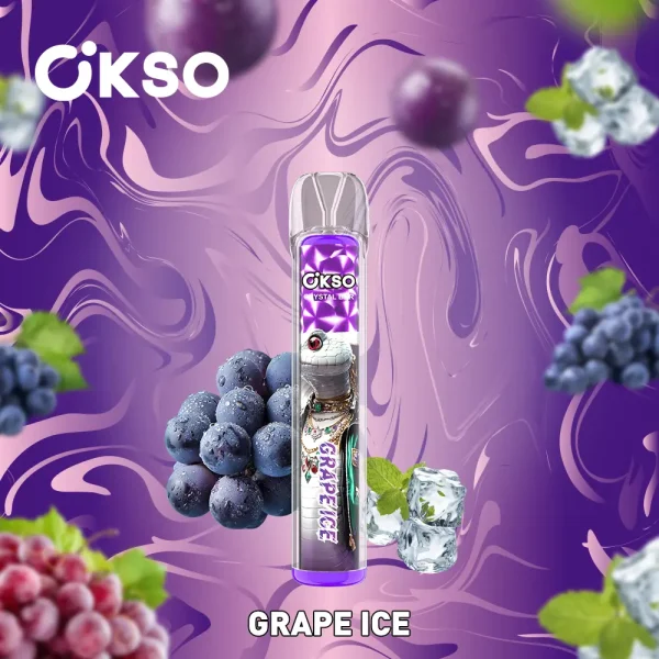OKSO Crystal Bar 800 puffs small disposable vape – Grape Ice flavor, bold juicy grapes with icy twist