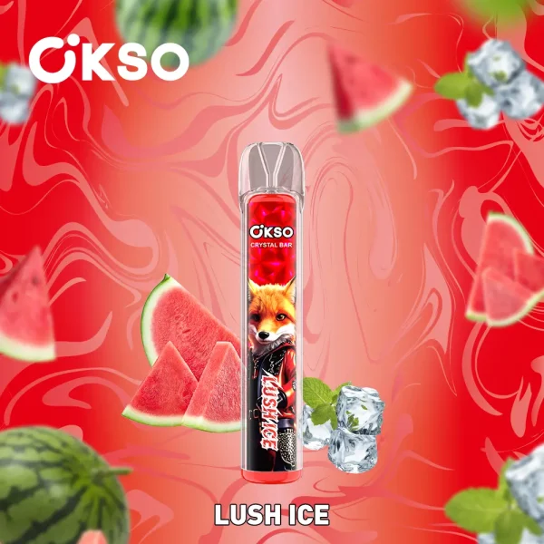 OKSO Crystal Bar 800 puffs small disposable vape – Lush Ice flavor, sweet watermelon with menthol chill