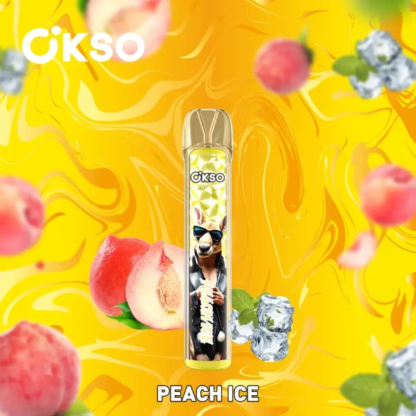 OKSO Crystal Bar 800 puffs small disposable vape – Peach Ice flavor, juicy peach with icy finish