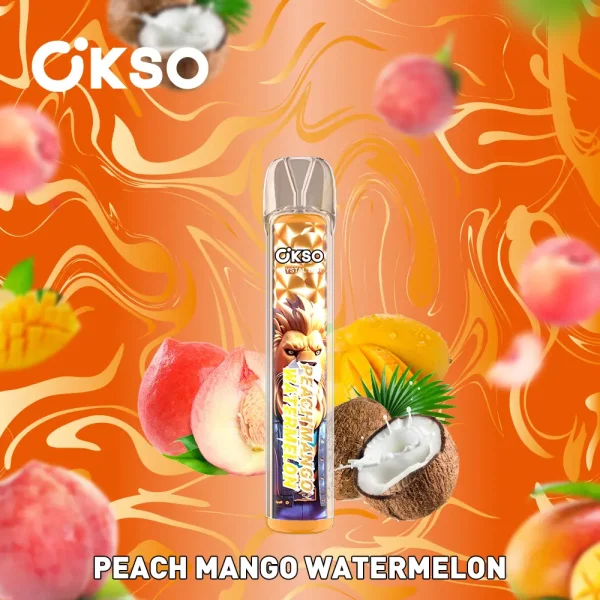 OKSO Crystal Bar 800 puffs small disposable vape – Peach Mango Watermelon flavor, tropical three-fruit fusion