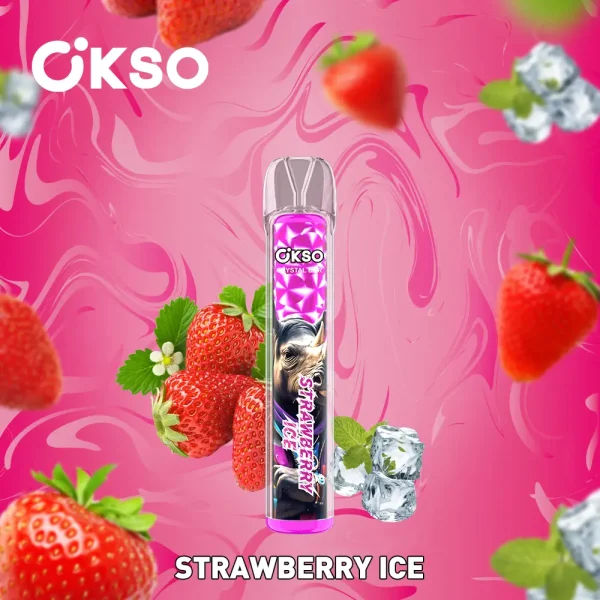 OKSO Crystal Bar 800 puffs small disposable vape – Strawberry Ice flavor, ripe strawberry with cooling finish