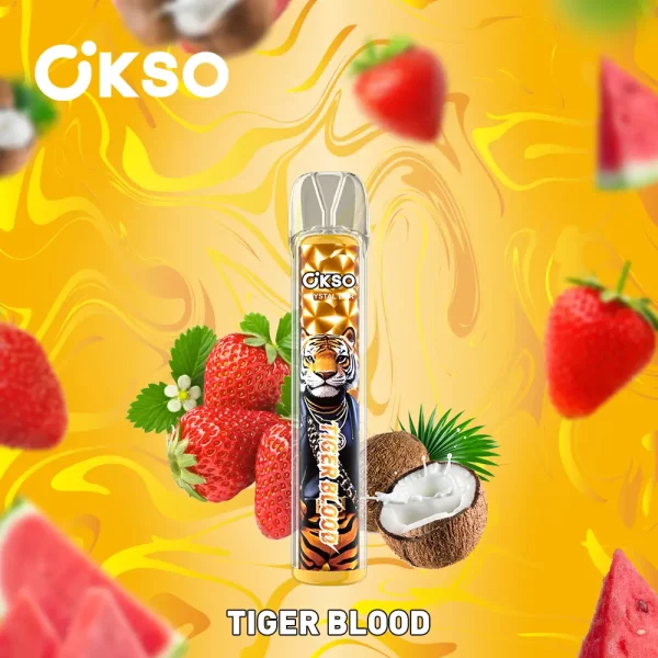 OKSO Crystal Bar 800 puffs small disposable vape – Tiger Blood flavor, strawberry kiwi coconut tropical blend