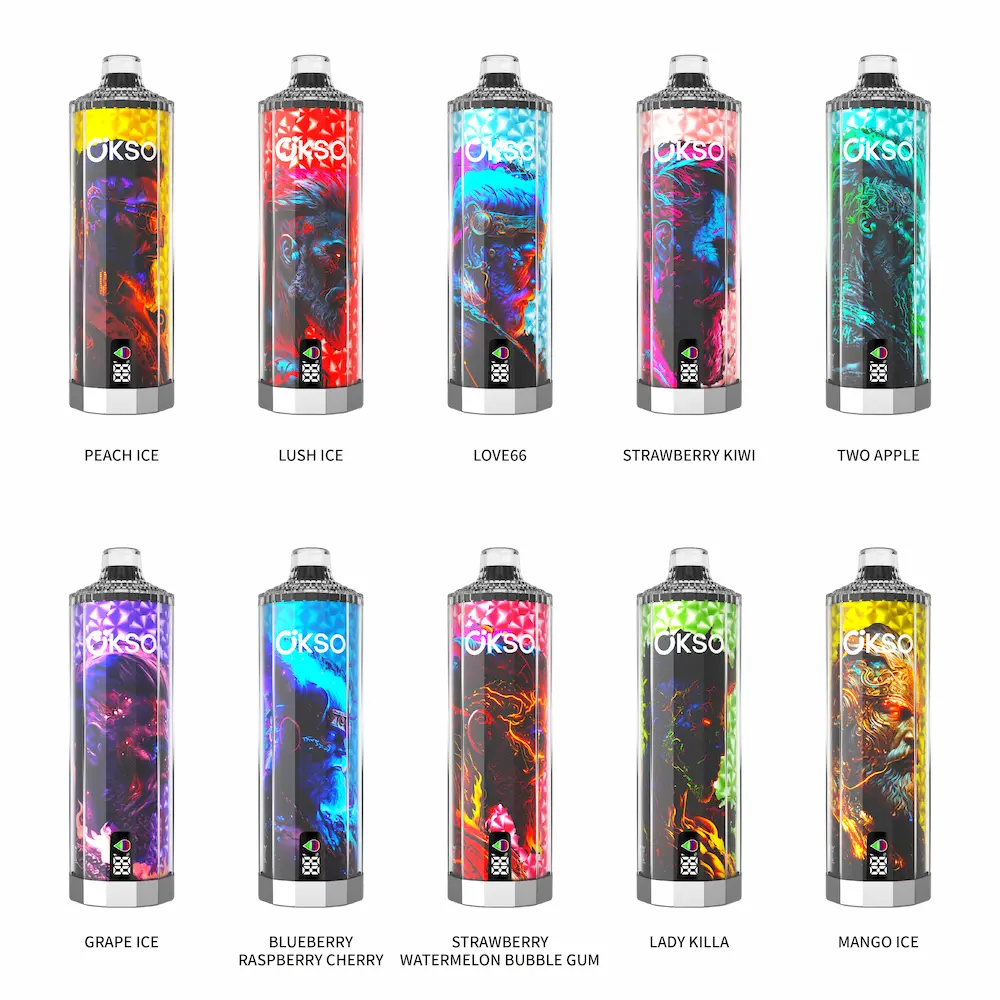 OKSO Shisha Hookah Mega 50000 50K puffs disposable vape flavor collection with multiple fruity and icy options