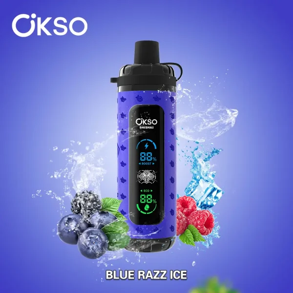 OKSO Shisha Max 40000 40K puffs dual mode hookah disposable vape – Blue Razz Ice flavor, blueberry raspberry with icy chill