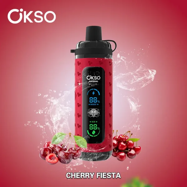 OKSO Shisha Max 40000 40K puffs dual mode hookah disposable vape – Cherry Fiesta flavor, bold ripe cherry sweetness