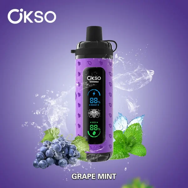 OKSO Shisha Max 40000 40K puffs dual mode hookah disposable vape – Grape Mint flavor, juicy grape with cooling mint