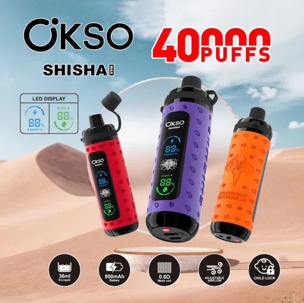 OKSO Shisha Max 40000 40K puffs dual mode hookah disposable vape main product image with hookah style design