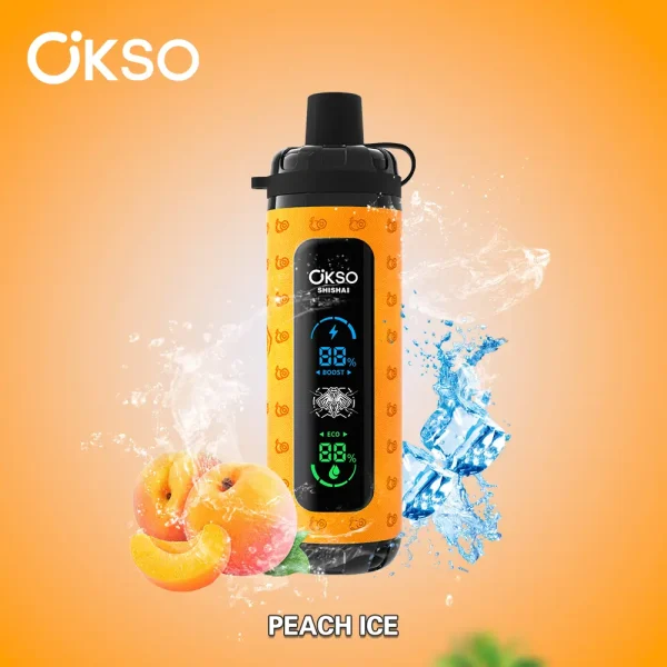 OKSO Shisha Max 40000 40K puffs dual mode hookah disposable vape – Peach Ice flavor, sweet peach with icy finish