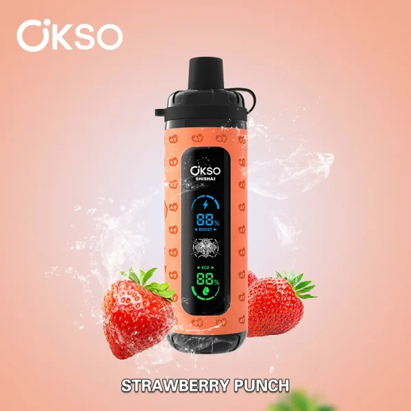 OKSO Shisha Max 40000 40K puffs dual mode hookah disposable vape – Strawberry Punch flavor, fruity punch with strawberry