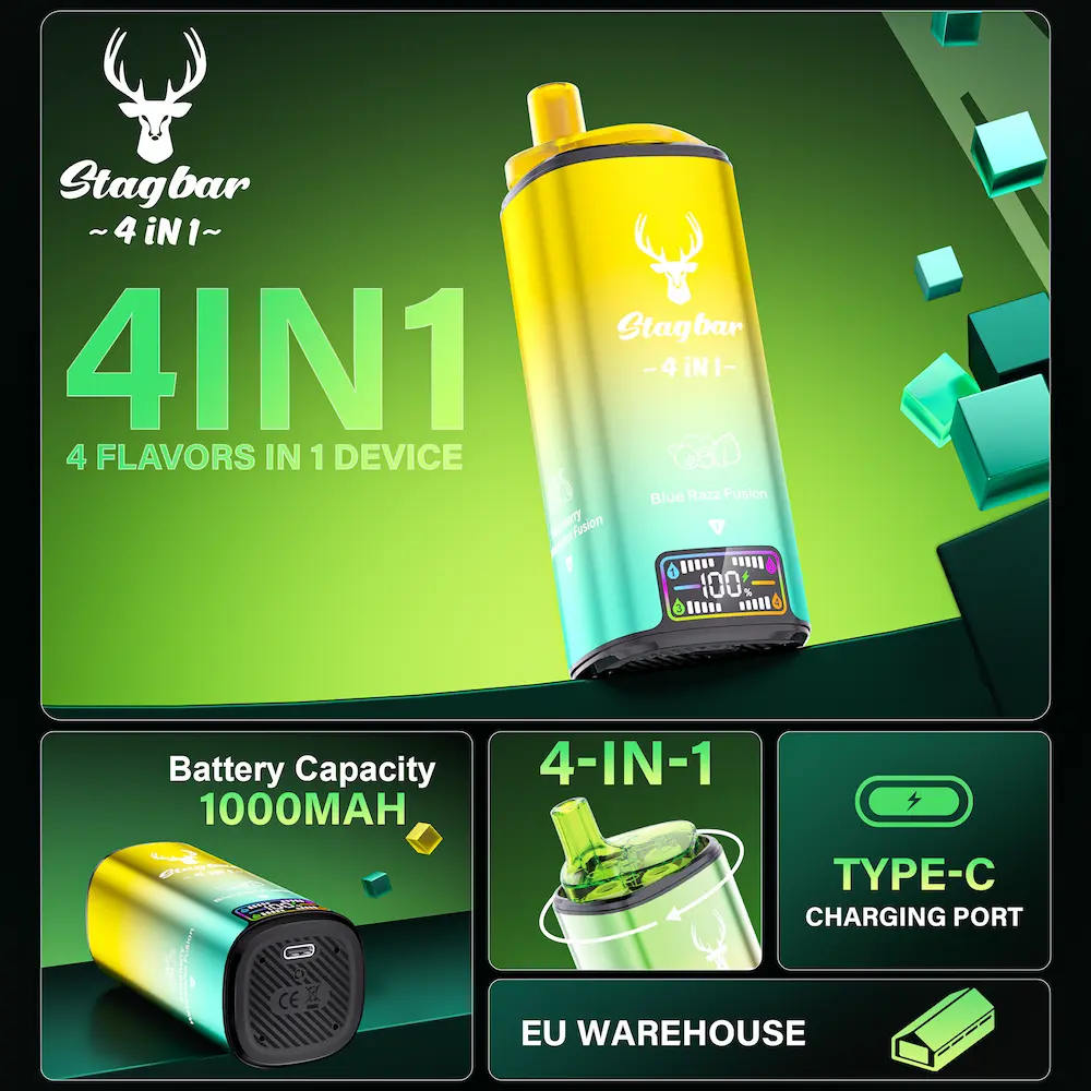Stagbar 4-in-1 80000 puffs disposable vape with 4 flavors, 1000mAh battery and Type-C charging