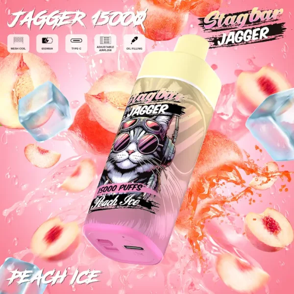 Stagbar Jagger 15000 15K puffs oil-filling disposable vape Peach Ice flavor