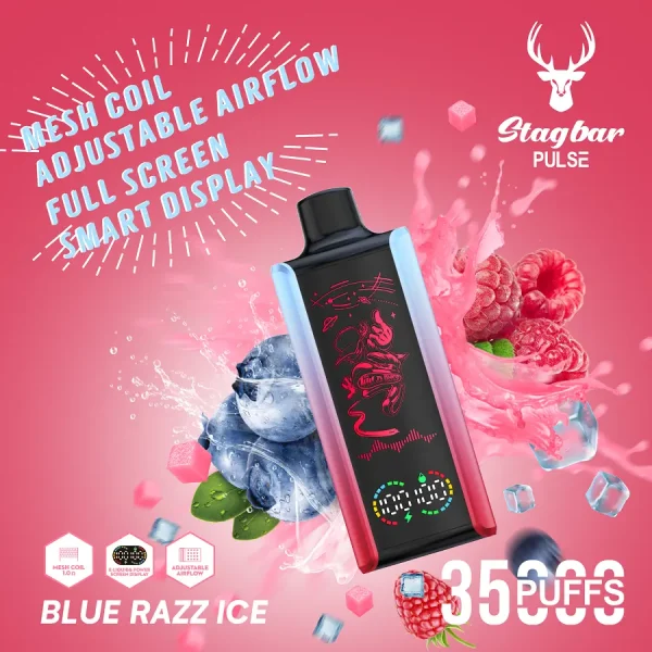 Stagbar Pulse 35000 35K puffs disposable vape - Blue Razz Ice flavor