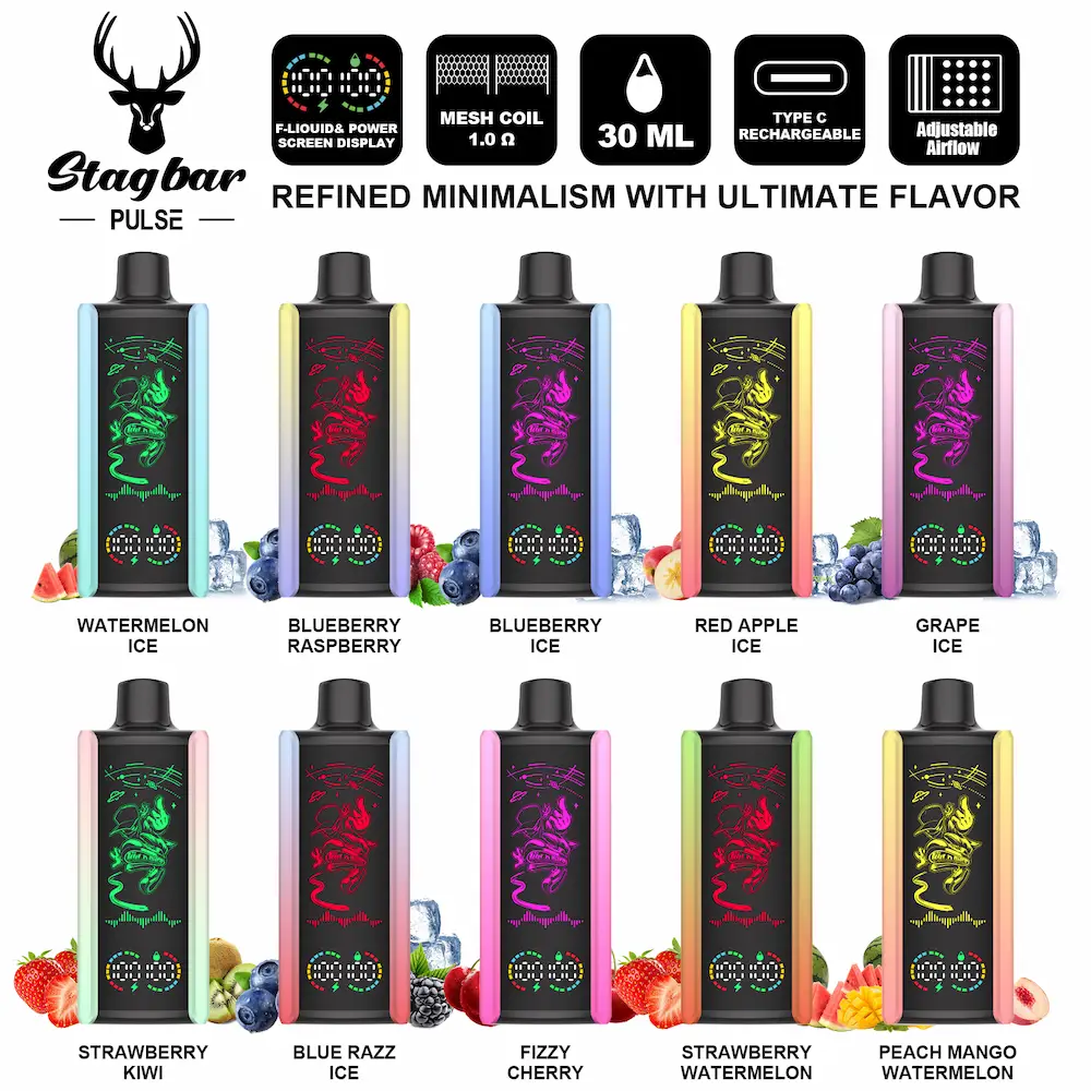Stagbar Pulse 35000 35K Puffs Breathing Screen Vape 12 Stagbar Pulse 35000 35K puffs disposable vape flavor collection