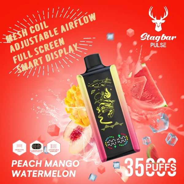 Stagbar Pulse 35000 35K puffs disposable vape - Peach Mango Watermelon flavor