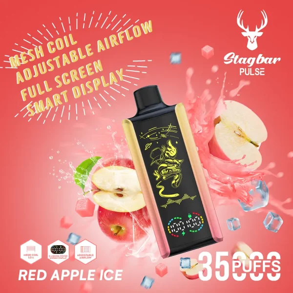 Stagbar Pulse 35000 35K puffs disposable vape - Red Apple Ice flavor