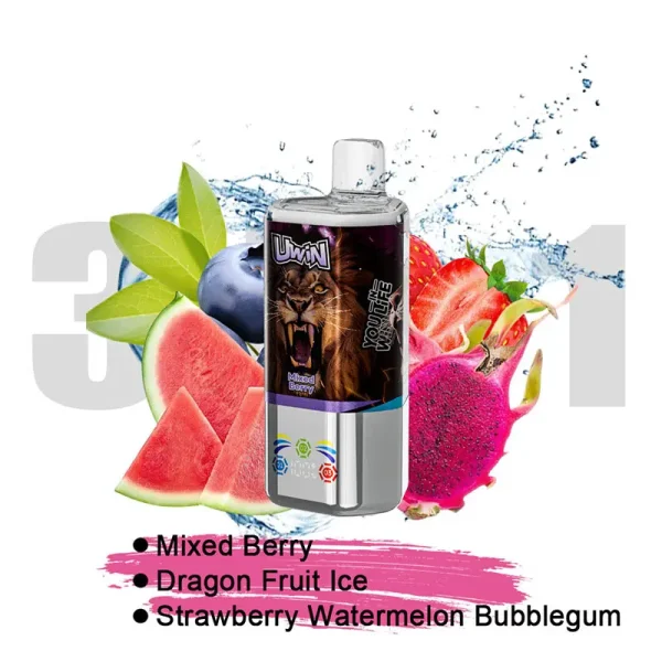 Uwin Tornado 60000 60K puffs triple flavor disposable vape - Mixed Berry, Dragon Fruit Ice, Strawberry Watermelon Bubblegum