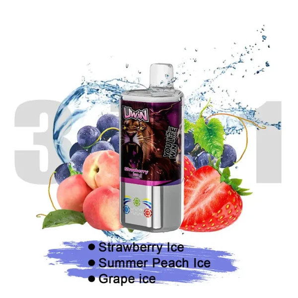 Uwin Tornado 60000 60K puffs triple flavor disposable vape - Strawberry Ice, Summer Peach Ice, Grape Ice