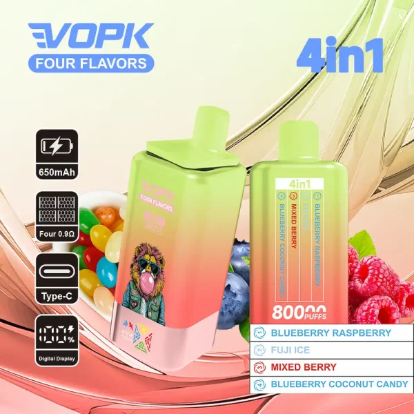 VOPK 80000 80K puffs four flavors disposable vape - Blueberry Raspberry, Fuji Ice, Mixed Berry, Blueberry Coconut Candy