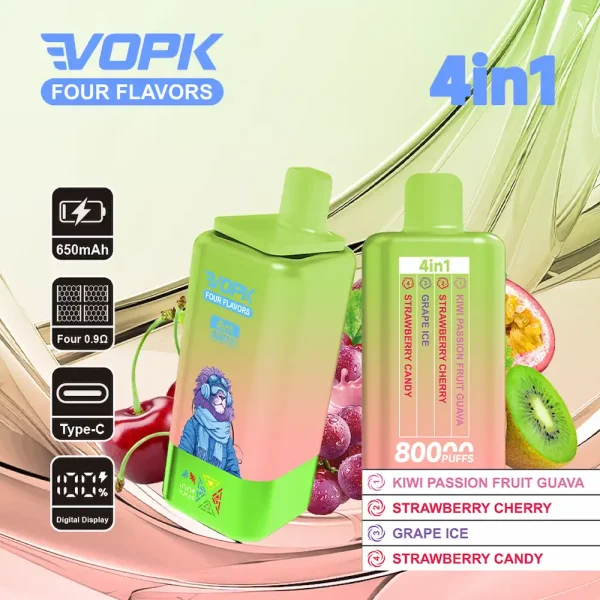 VOPK 80000 80K puffs four flavors disposable vape - Kiwi Passion Fruit Guava, Strawberry Cherry, Grape Ice, Strawberry Candy