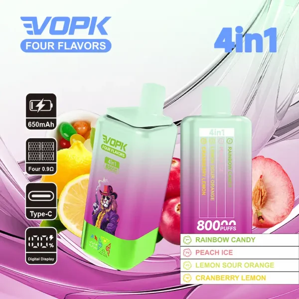 VOPK 80000 80K puffs four flavors disposable vape - Rainbow Candy, Peach Ice, Lemon Sour Orange, Cranberry Lemon