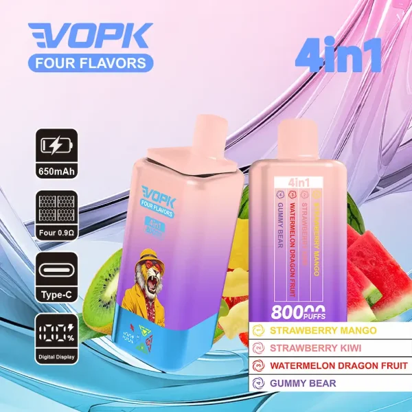 VOPK 80000 80K puffs four flavors disposable vape - Strawberry Mango, Strawberry Kiwi, Watermelon Dragon Fruit, Gummy Bear