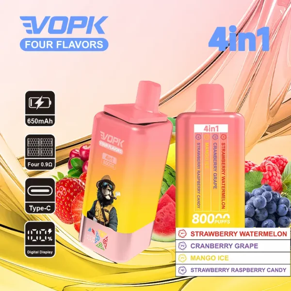 VOPK 80000 80K puffs four flavors disposable vape - Strawberry Watermelon, Cranberry Grape, Mango Ice, Strawberry Raspberry Candy