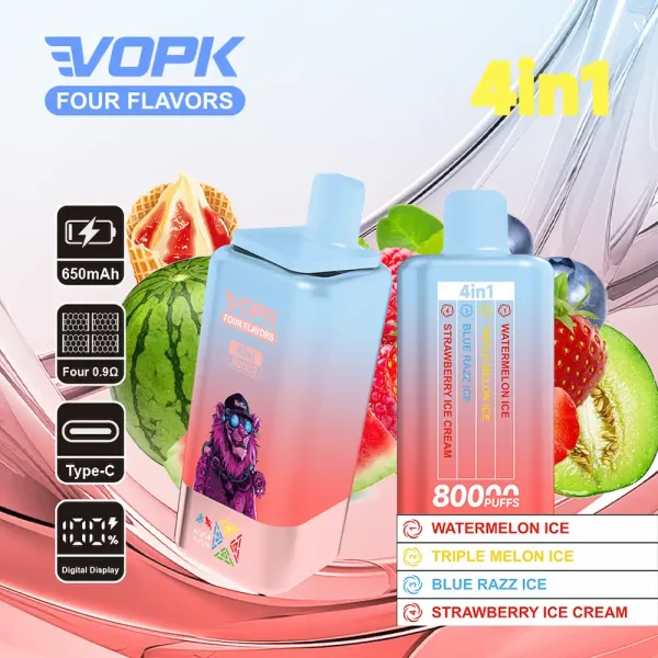 VOPK 80000 80K puffs four flavors disposable vape - Watermelon Ice, Triple Melon Ice, Blue Razz Ice, Strawberry Ice Cream
