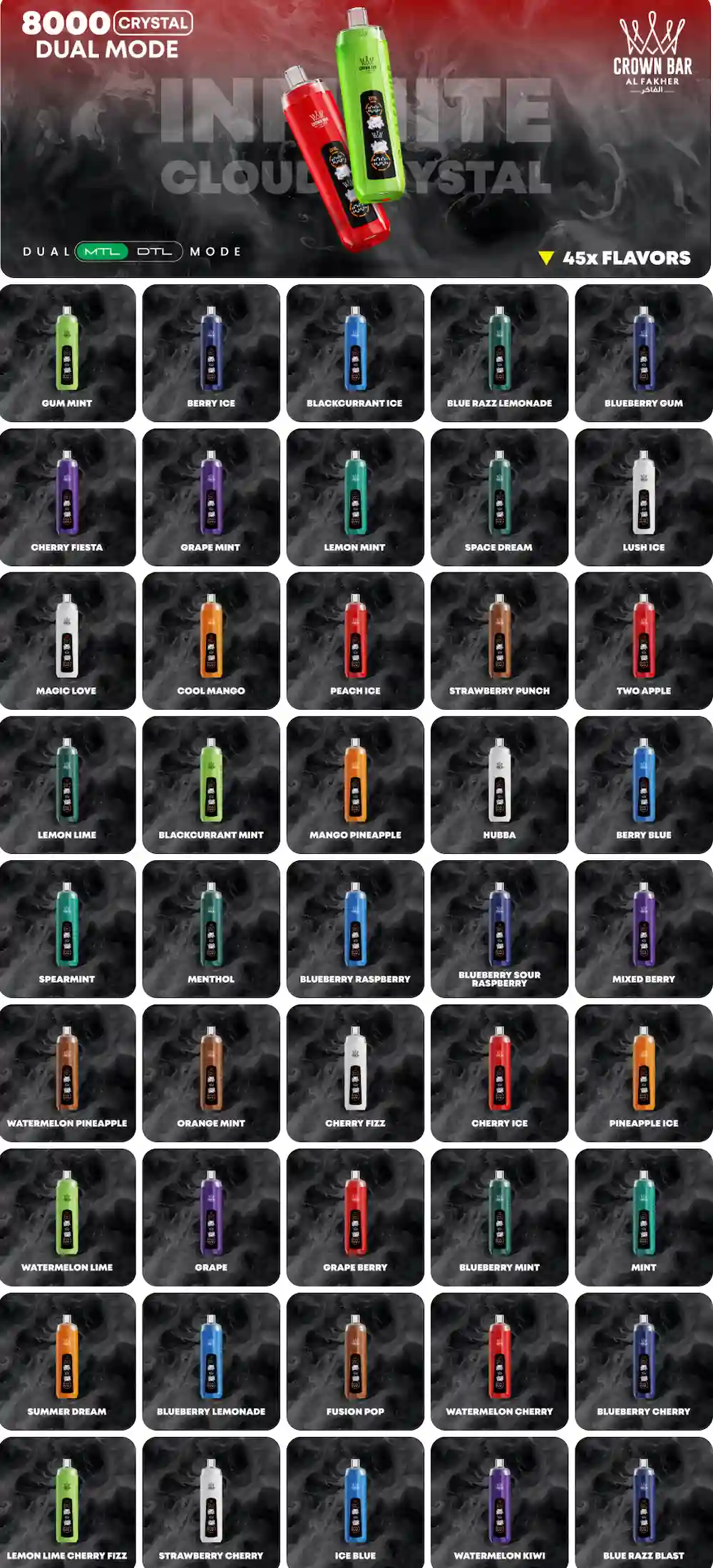 Al Fakher Crown Bar 8000 8K Puffs Disposable Vape All Flavors Collection