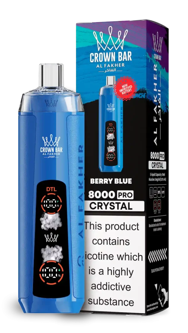 Al Fakher Crown Bar 8000 8K Puffs Berry Blue Disposable Vape – Dual Mode Crystal 5% Nicotine