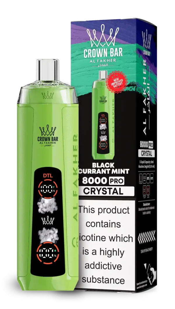 Al Fakher Crown Bar 8000 8K Puffs Blackcurrant Mint Disposable Vape – Dual Mode Crystal 5% Nicotine