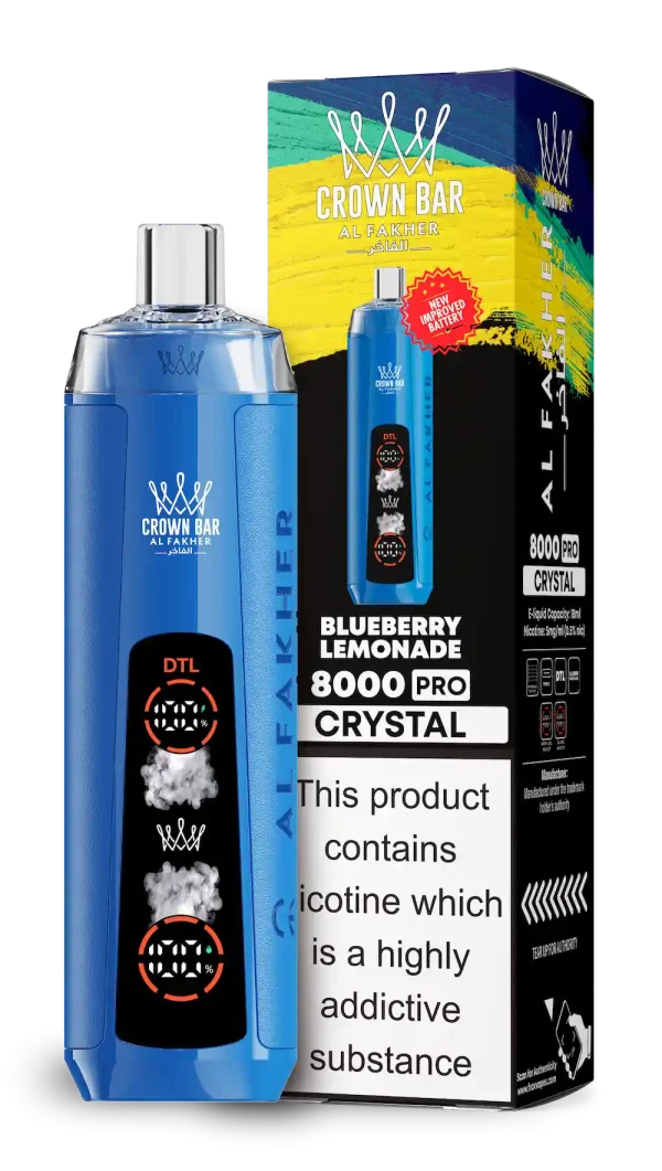 Al Fakher Crown Bar 8000 8K Puffs Blueberry Lemonade Disposable Vape – Dual Mode Crystal 5% Nicotine