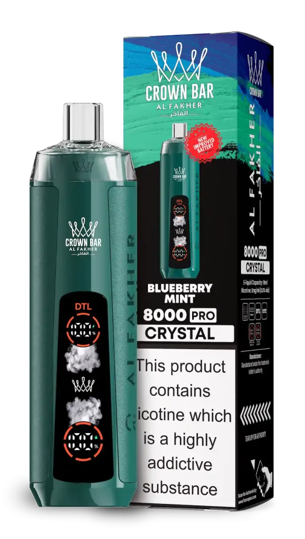 Al Fakher Crown Bar 8000 8K Puffs Blueberry Mint Disposable Vape – Dual Mode Crystal 5% Nicotine