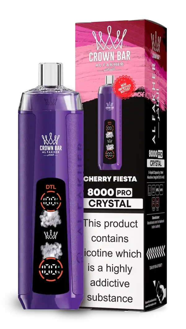 Al Fakher Crown Bar 8000 8K Puffs Cherry Fiesta Disposable Vape – Dual Mode Crystal 5% Nicotine