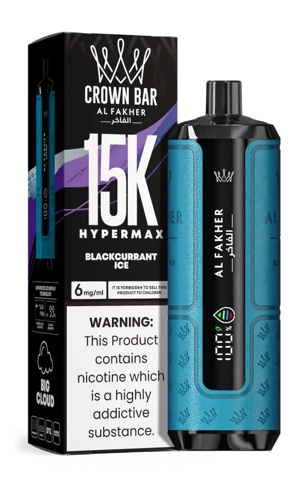 Al Fakher Crown Bar Hypermax 15000 puffs disposable vape Blackcurrant Ice flavor