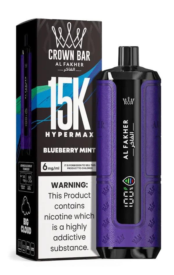 Al Fakher Crown Bar Hypermax 15000 puffs disposable vape Blueberry Mint flavor