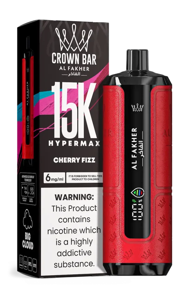 Al Fakher Crown Bar Hypermax 15000 puffs disposable vape Cherry Fizz flavor