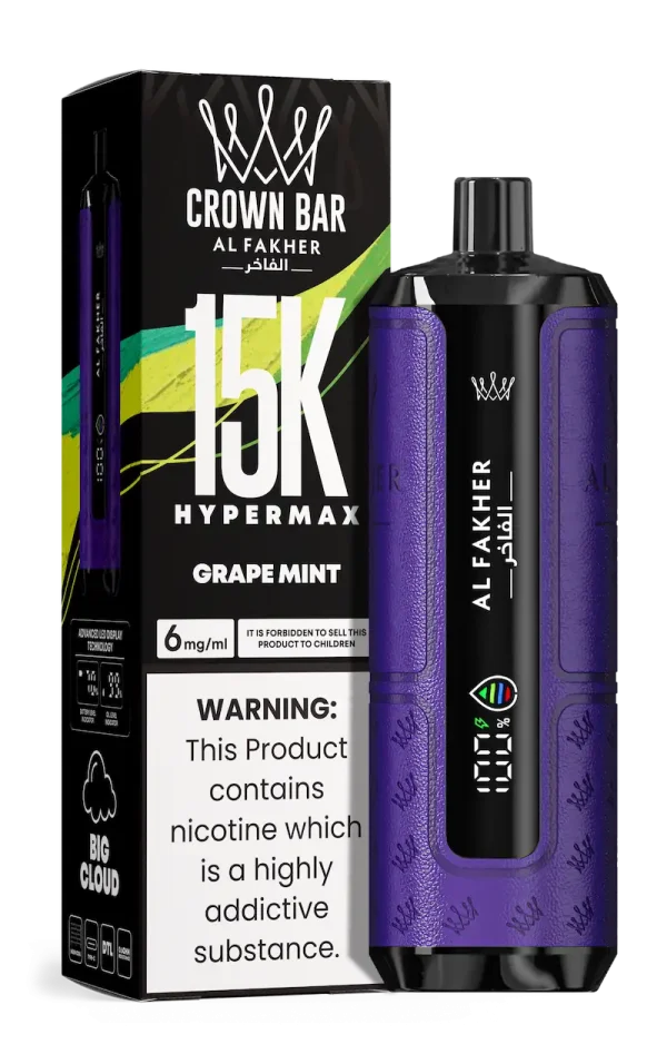 Al Fakher Crown Bar Hypermax 15000 puffs disposable vape Grape Mint flavor