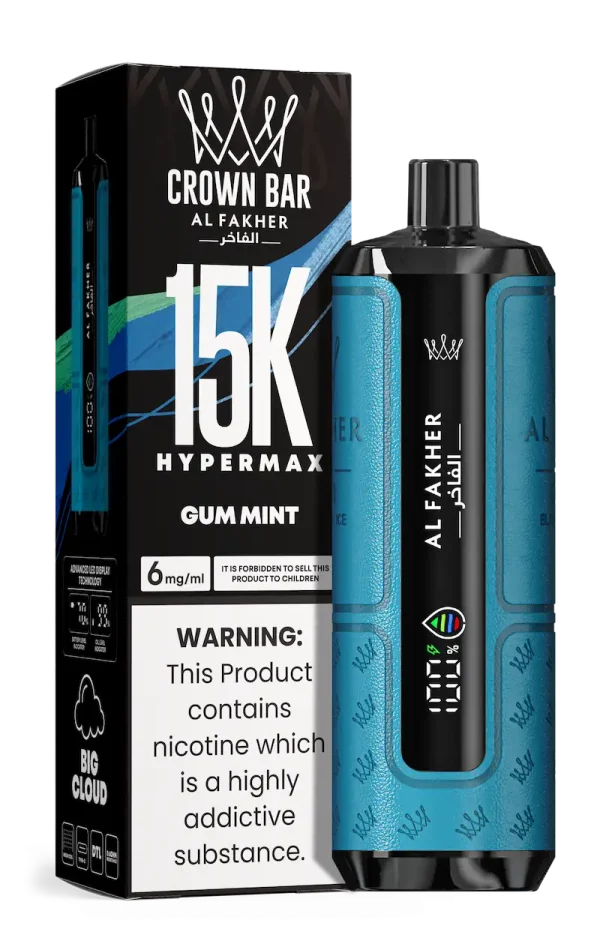 Al Fakher Crown Bar Hypermax 15000 puffs disposable vape Gum Mint flavor