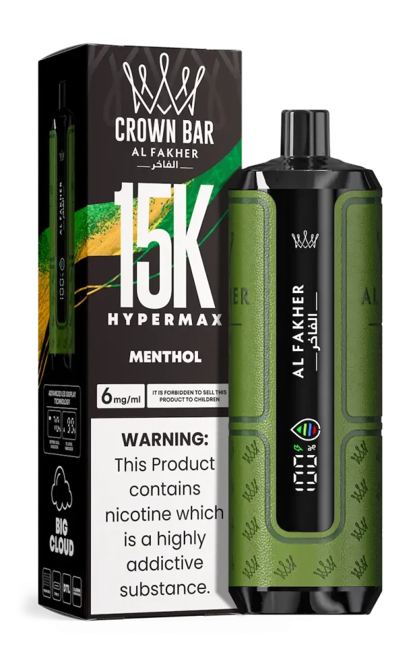 Al Fakher Crown Bar Hypermax 15000 puffs disposable vape Menthol flavor